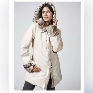 NEW! VINTAGE 90s Reversible Dennis Basso Beige and Brown Faux Fur Coat Sz1X